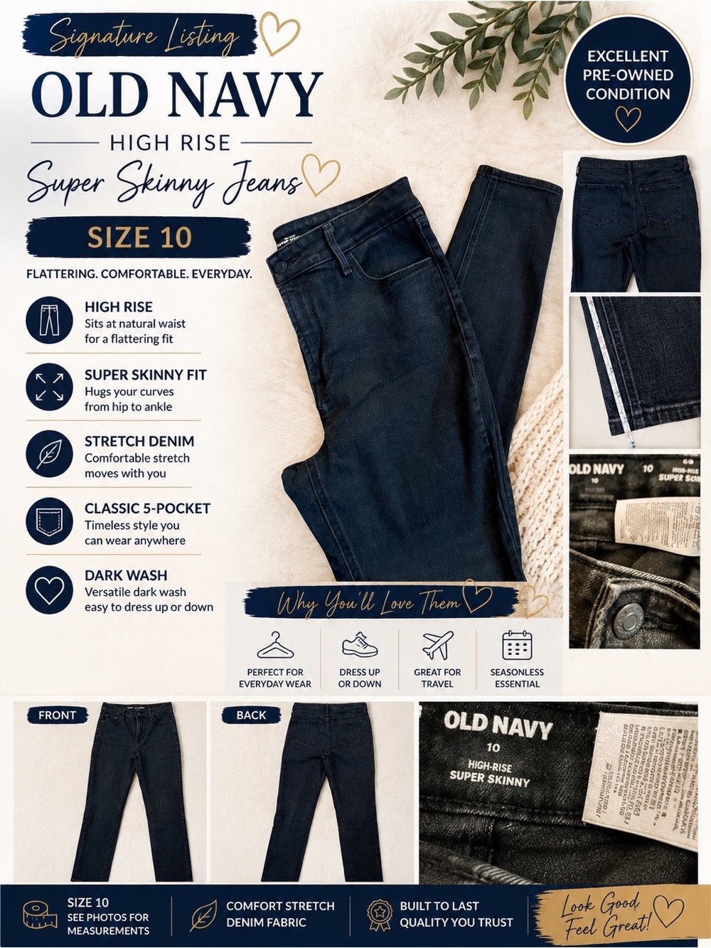 Old Navy High Rise Super Skinny Jeans Women’s Size 10 Dark Wash Stretch Denim